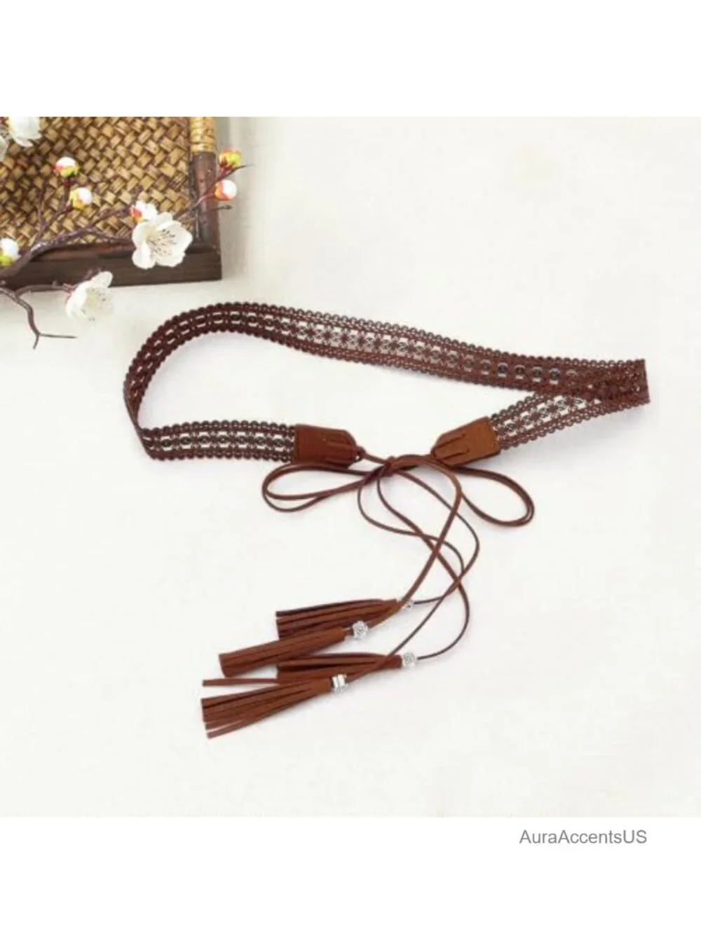 Boho Braided Tassel Belt for Women - Faux Leather Western Cowgirl Waistband,